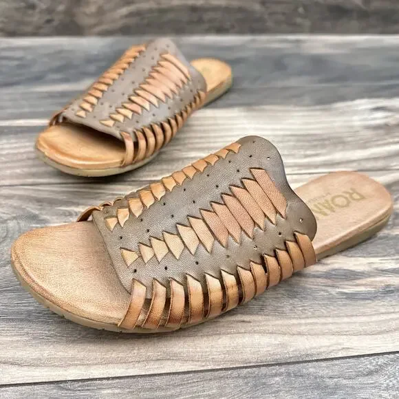 NIB Roan Bed Stu Chastity 7 37 Leather Huarache Slide Flat Sandals Almond Oats - Picture 5 of 11